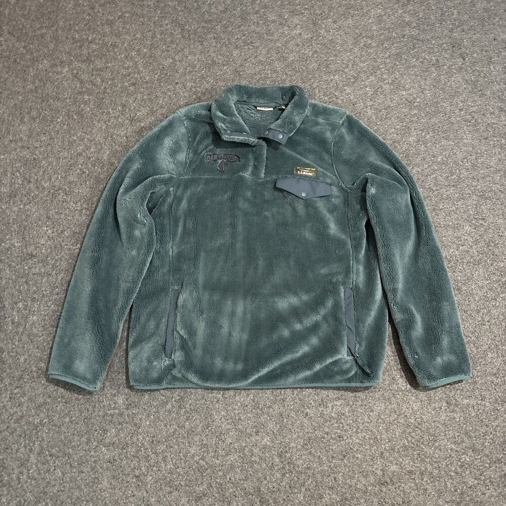 LL Bean Fleece Sweater Womens Large 1/4 Snap Pullover Dartmouth Green
